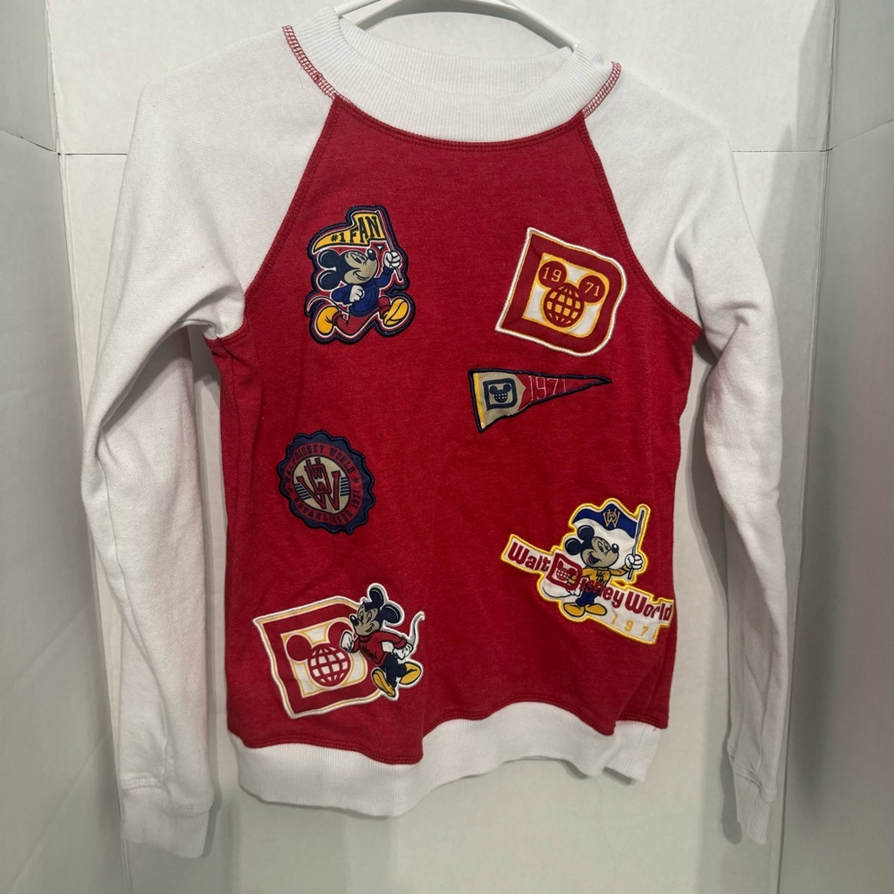Disney Mickey #1 Fan Red and White Long Sleeve Tee